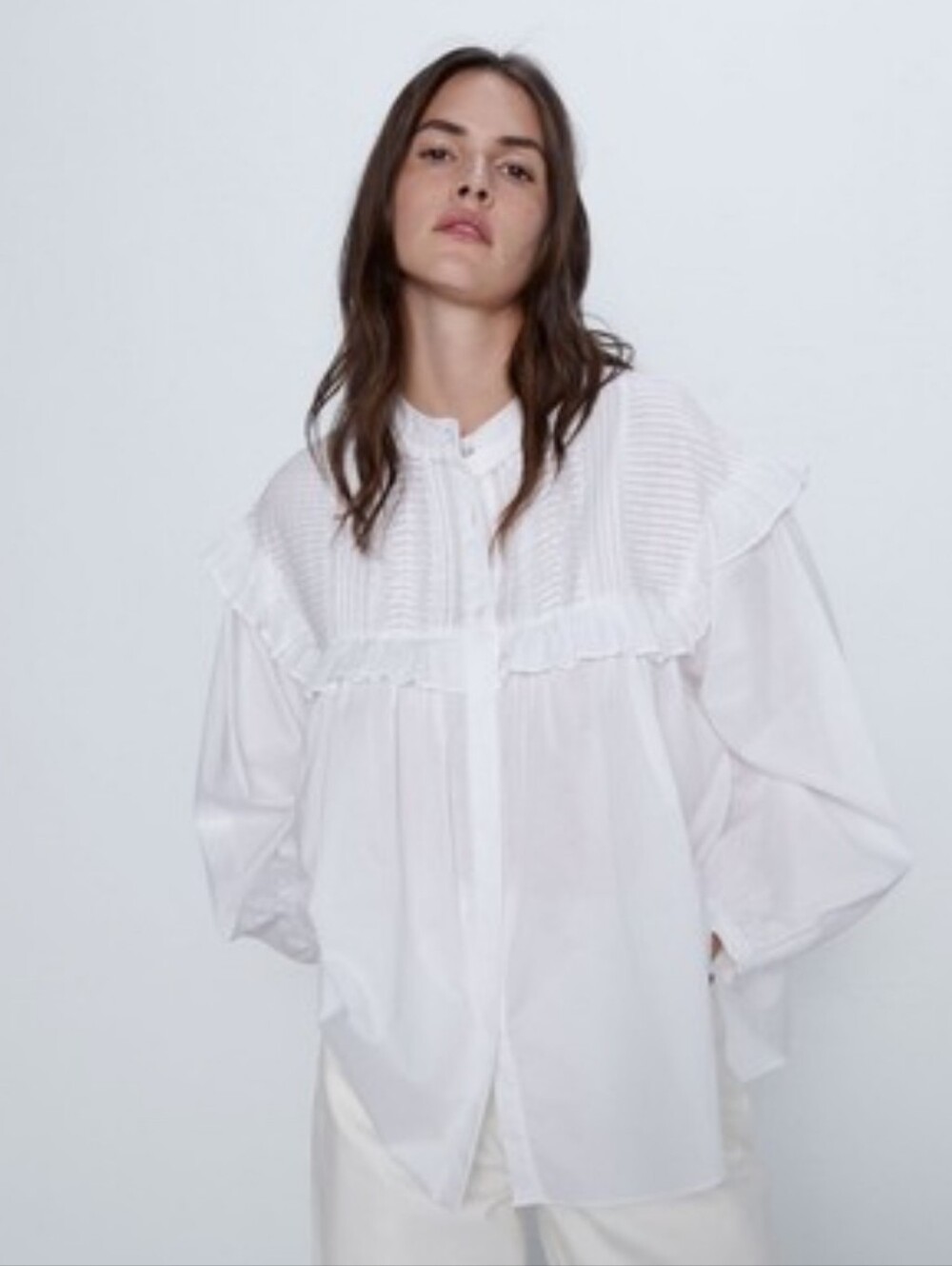 ZARA Ruffled Poplin Shirt - XS